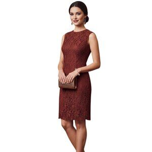 Nanette Lepore Burgundy Lace Cocktail Sheath Dress 2 Sleeveless Wedding Guest